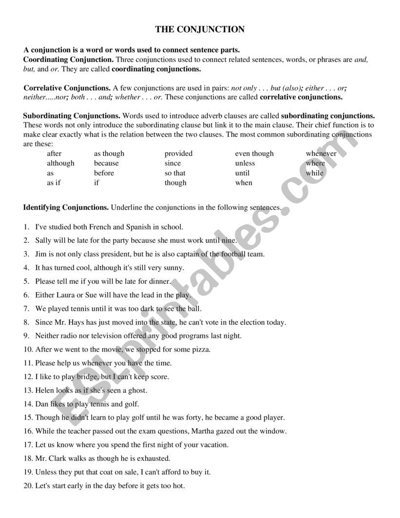 Conjunctions worksheet