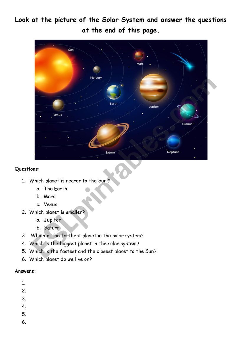 Solar System worksheet