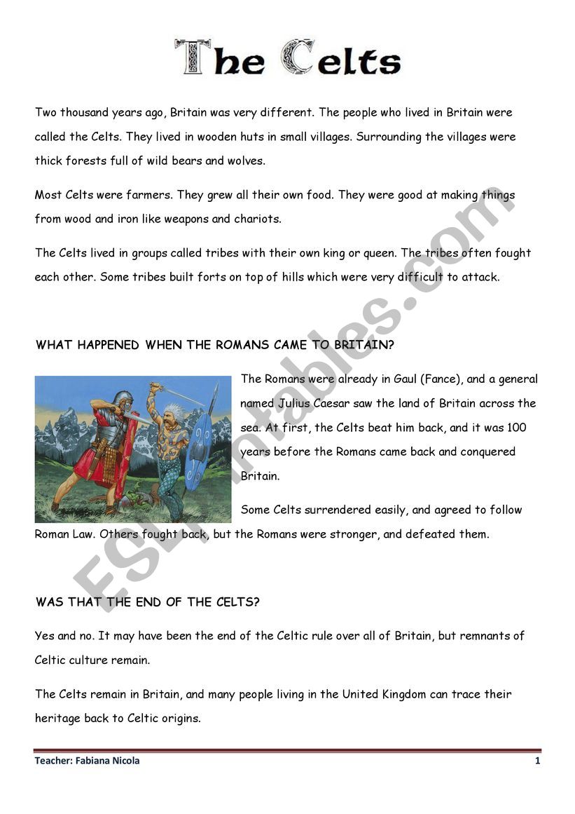The Celts worksheet
