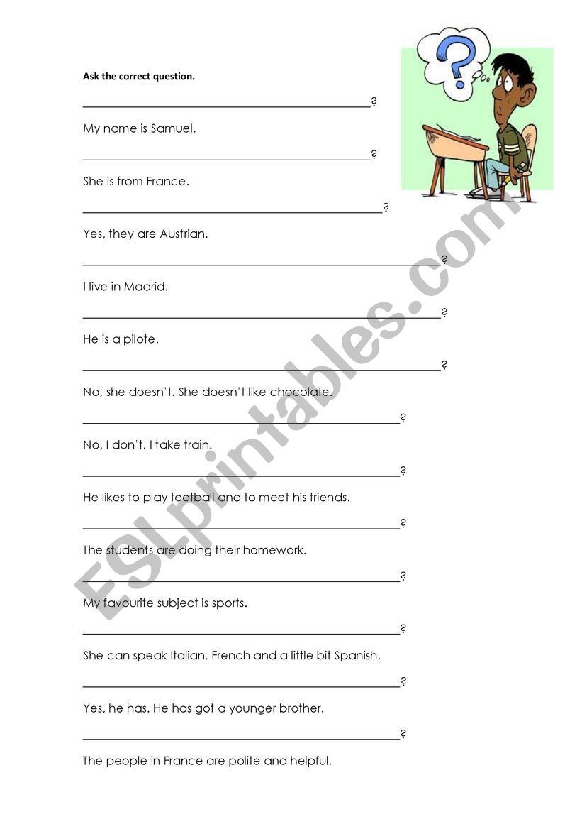 asking questions worksheet