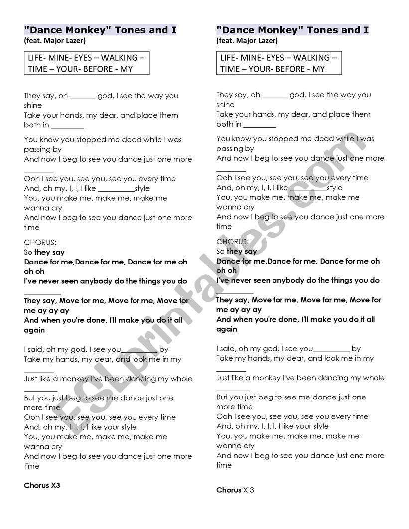 song worksheet worksheet