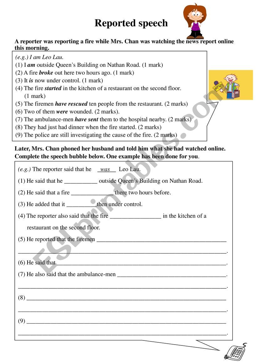 Reported speech worksheet