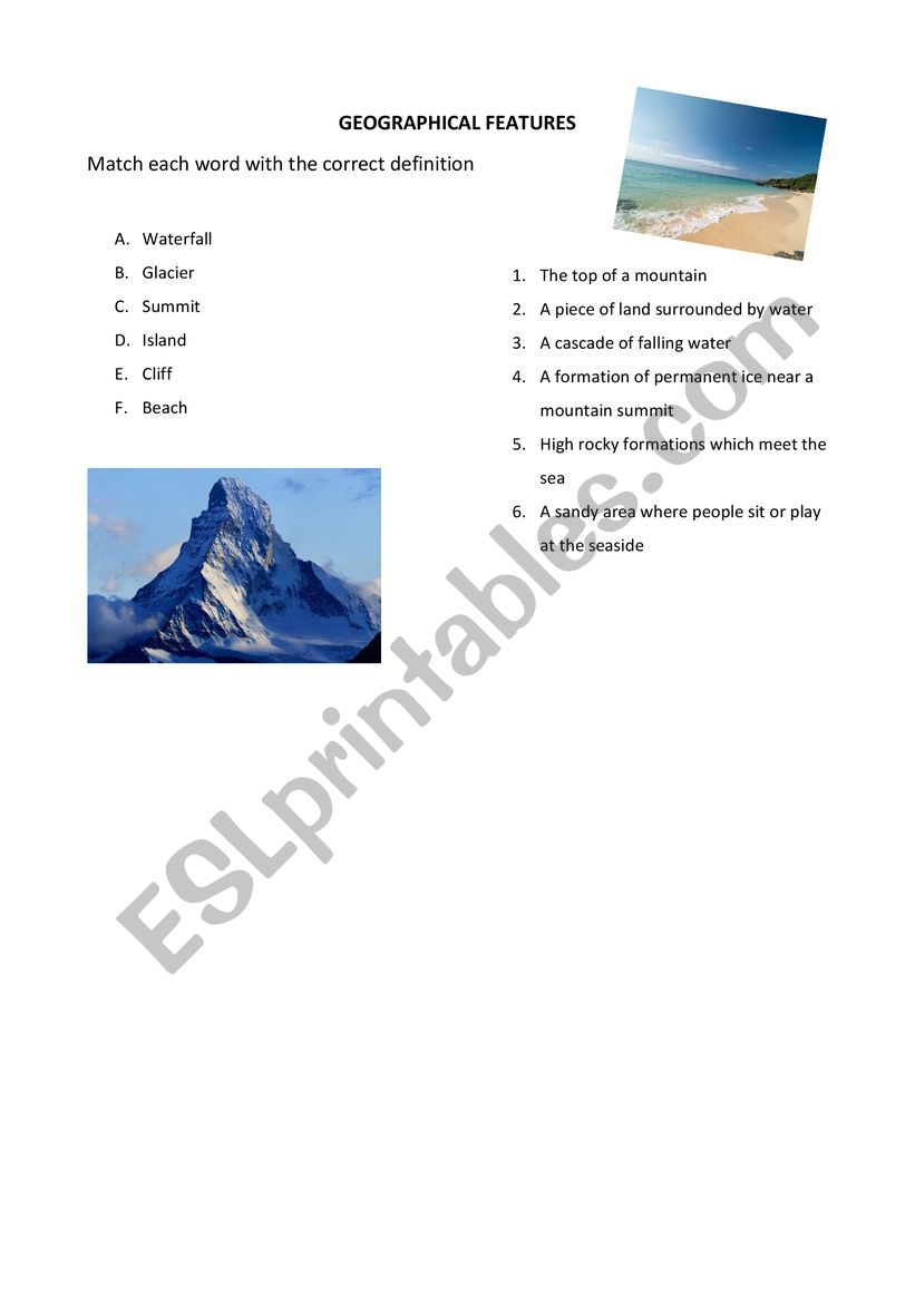 Geographical features worksheet