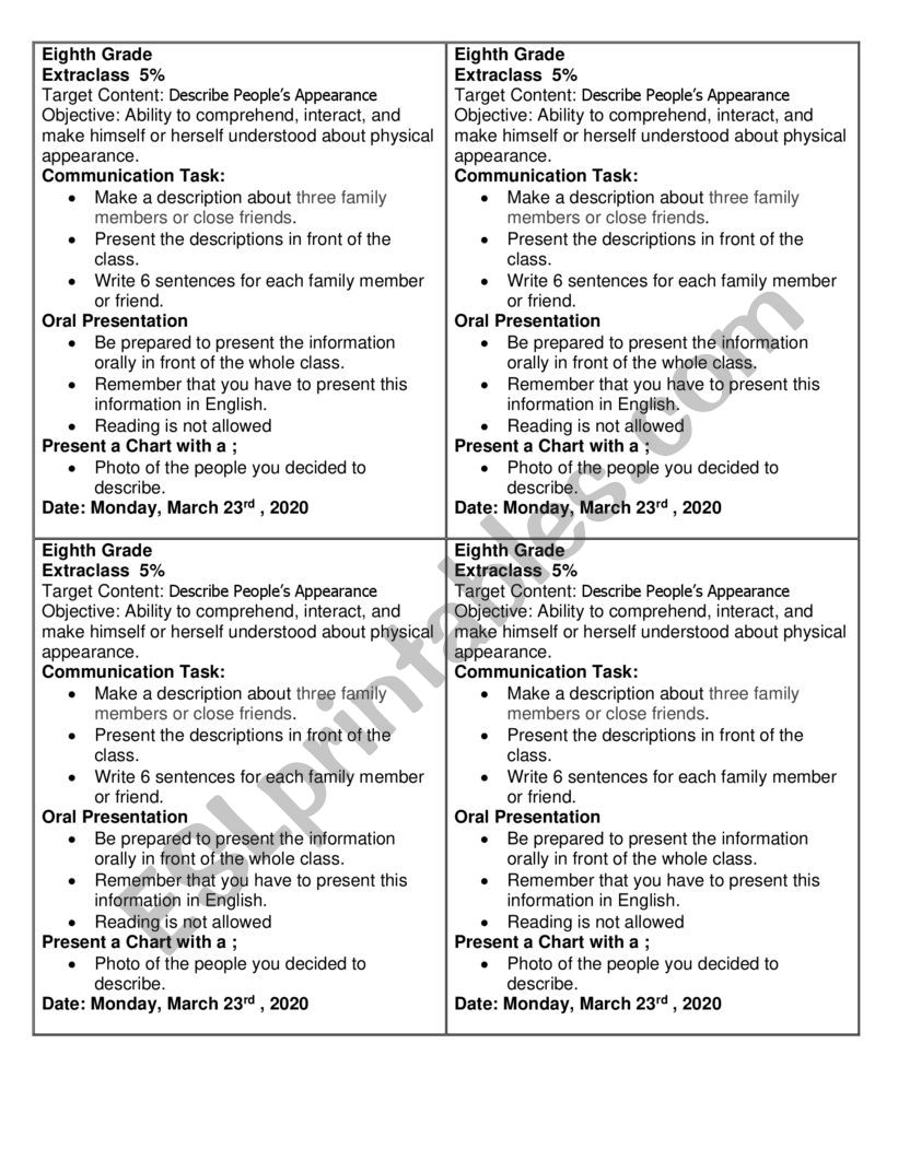 appearance worksheet