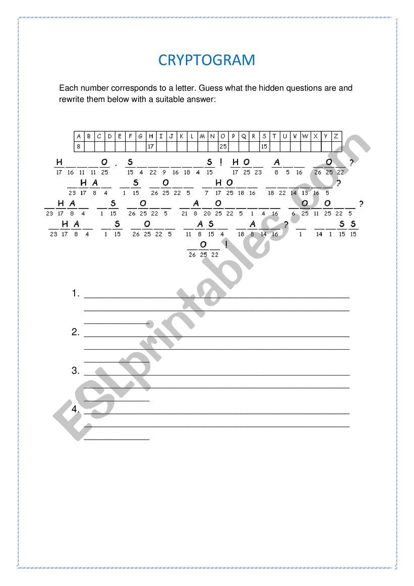 Cryptogram worksheet