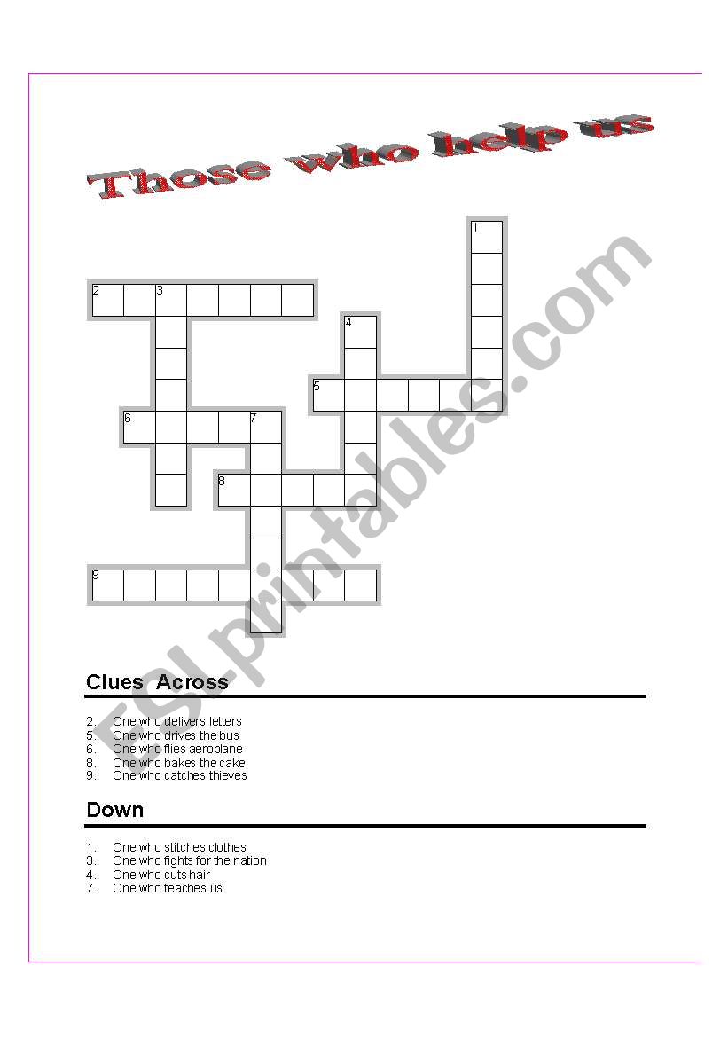 4 crossword puzzles in four pages(Occupation,Fruits,Cries of Animals and Animals and their young ones)