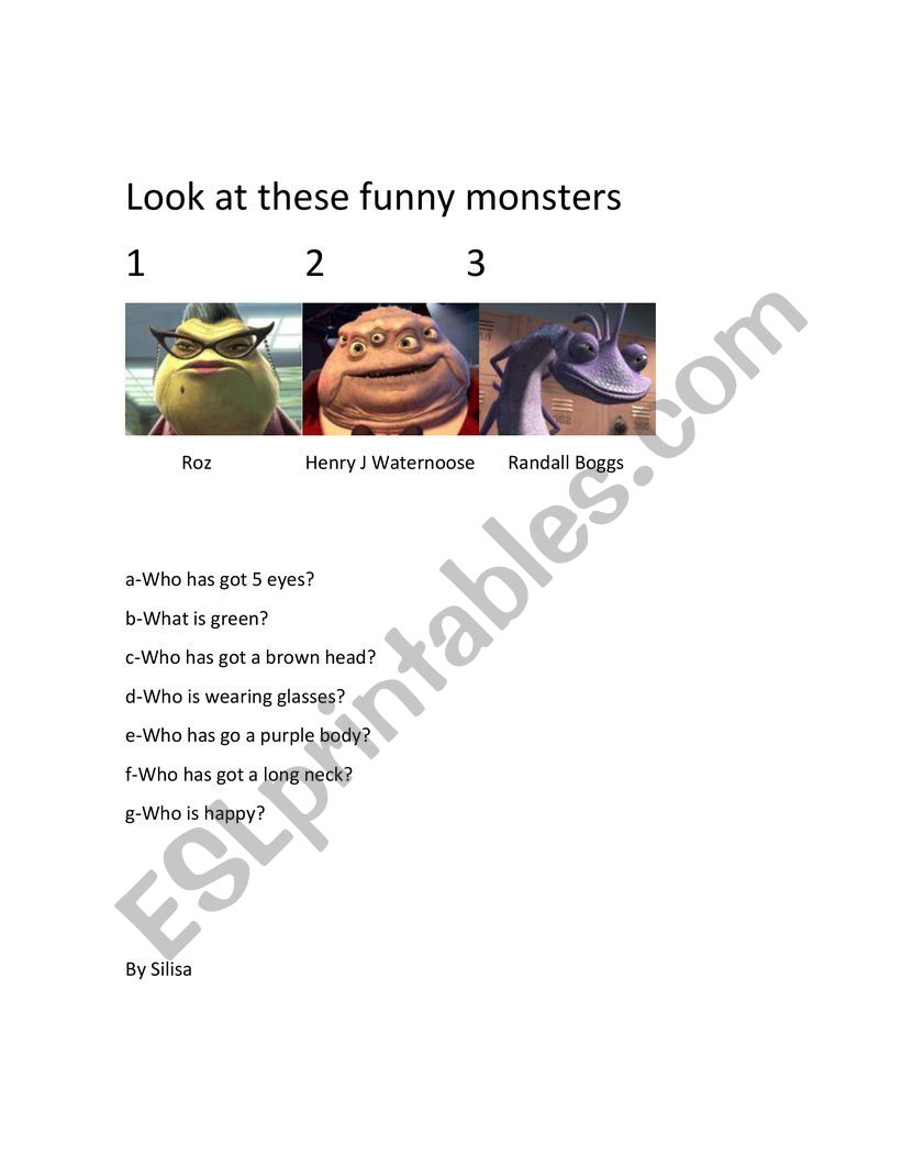 Monsters  worksheet