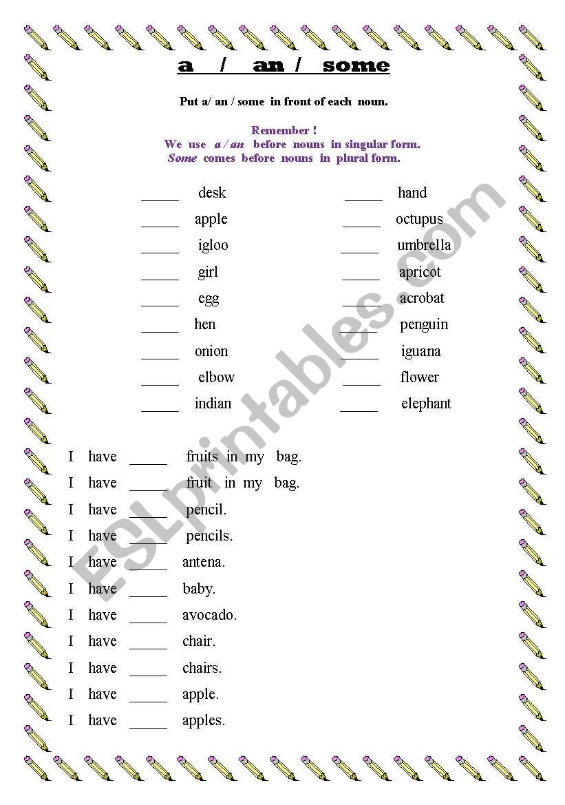 a /  an  /  some   worksheet