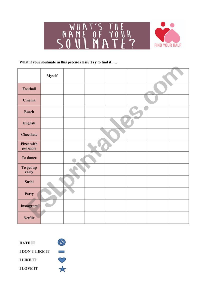 Soulmate worksheet