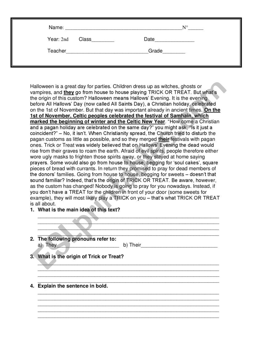 Test High school 1st grade worksheet