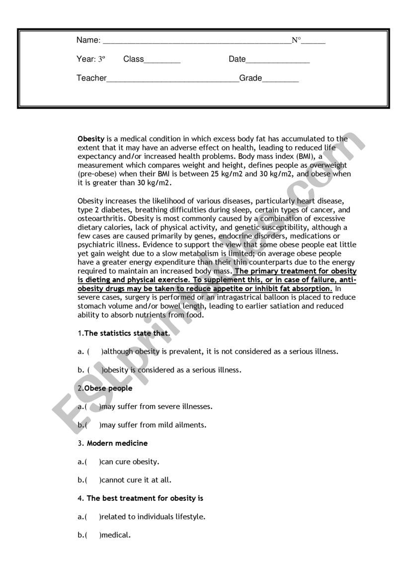 Test High school 3rd grade worksheet