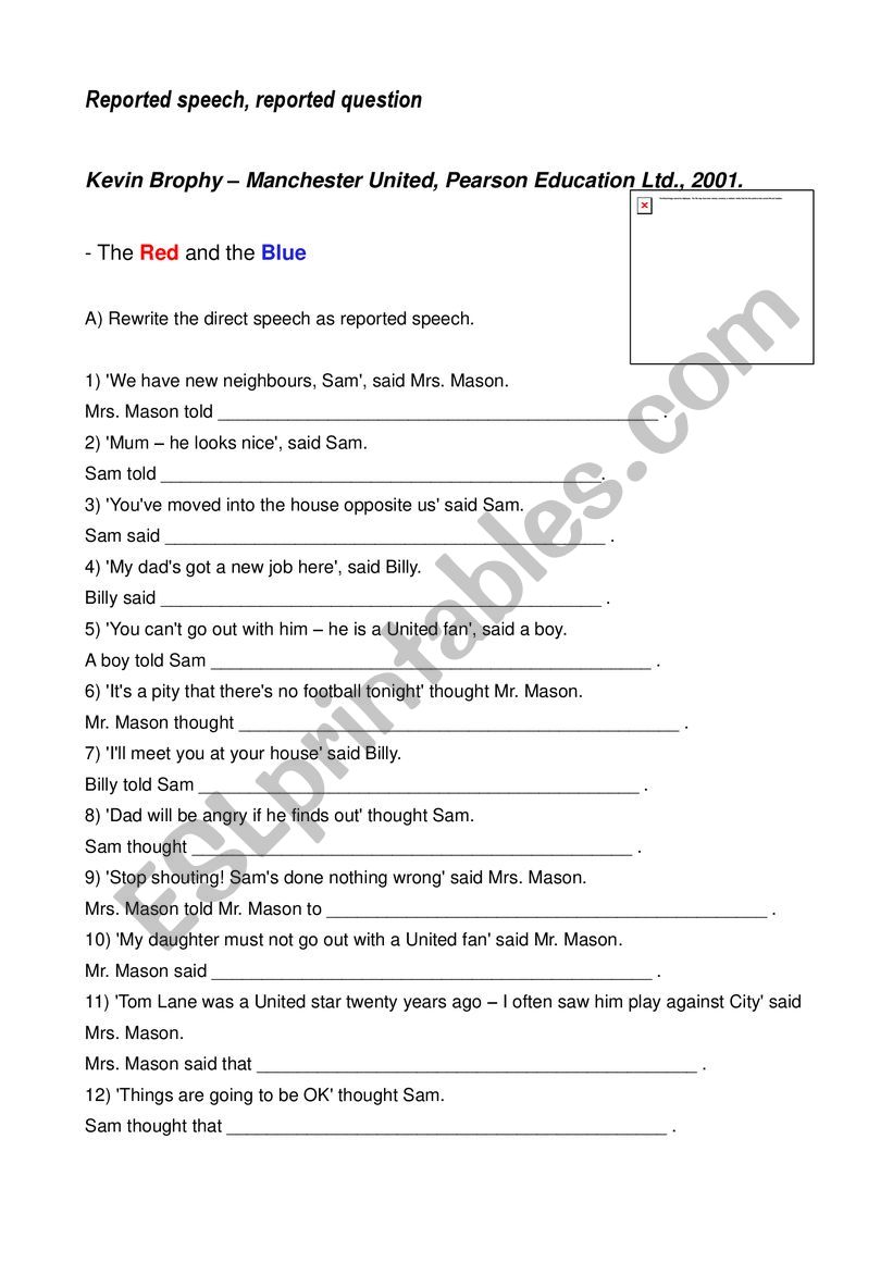 Reported speech worksheet worksheet