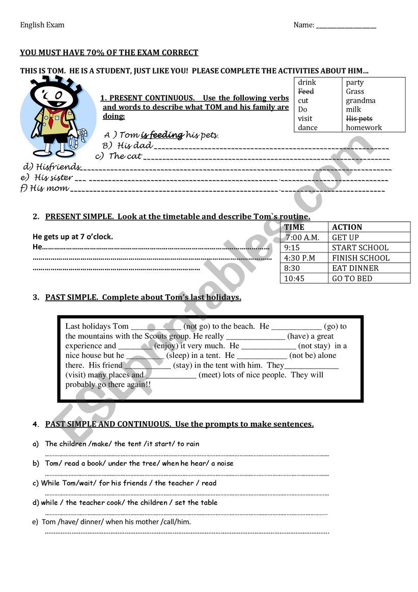 Tenses review or test worksheet