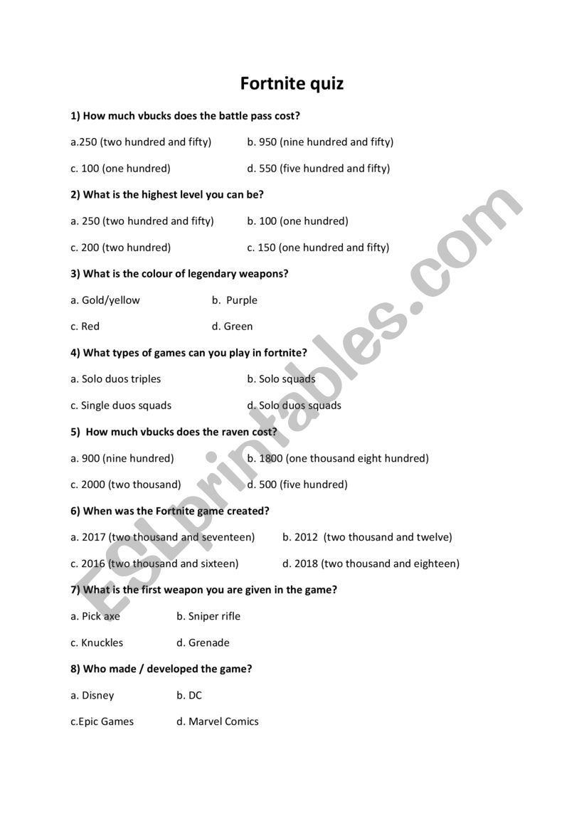 ESL Fortnite quiz - ESL worksheet by zuzino - 821 x 1161 jpeg 80kB