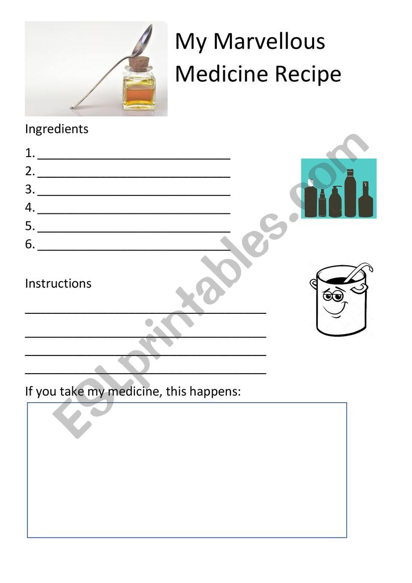 My Marvellous Medicine Recipe worksheet