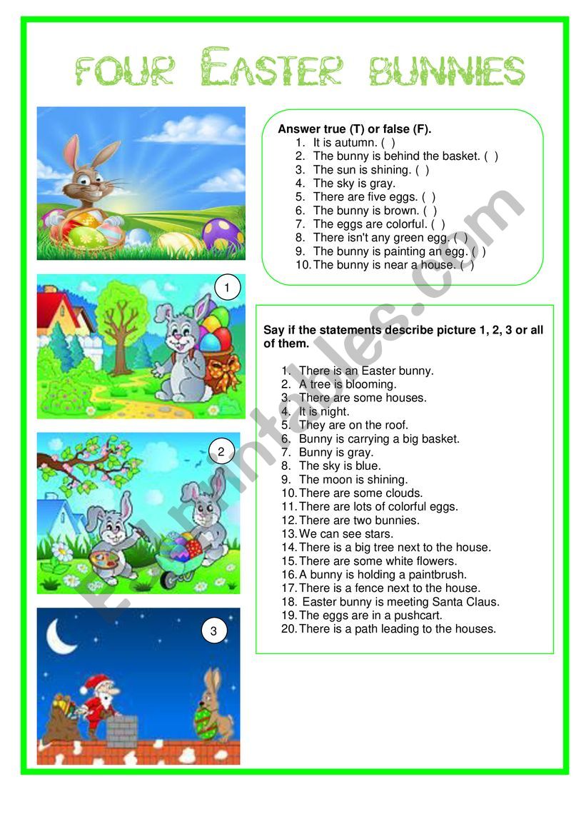 Four Easter bunnies worksheet