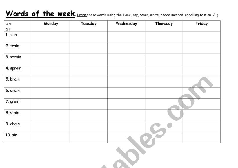 Nelson Spelling - Book 1 worksheet