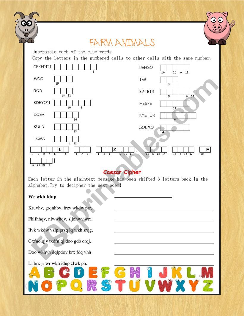 Farm animals worksheet