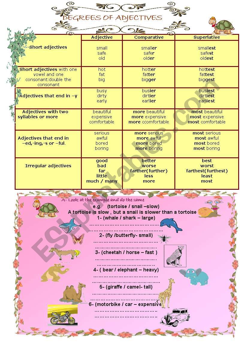 Degrees of adjectives worksheet