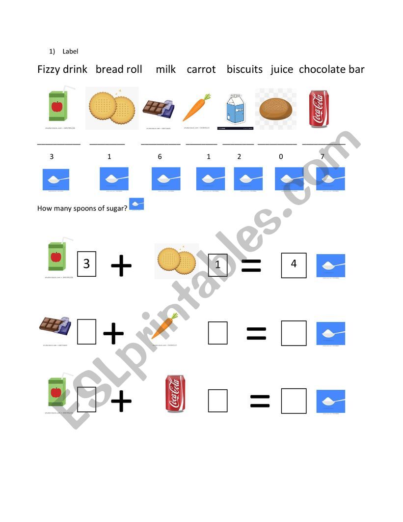 SUGAR IN FOOD worksheet