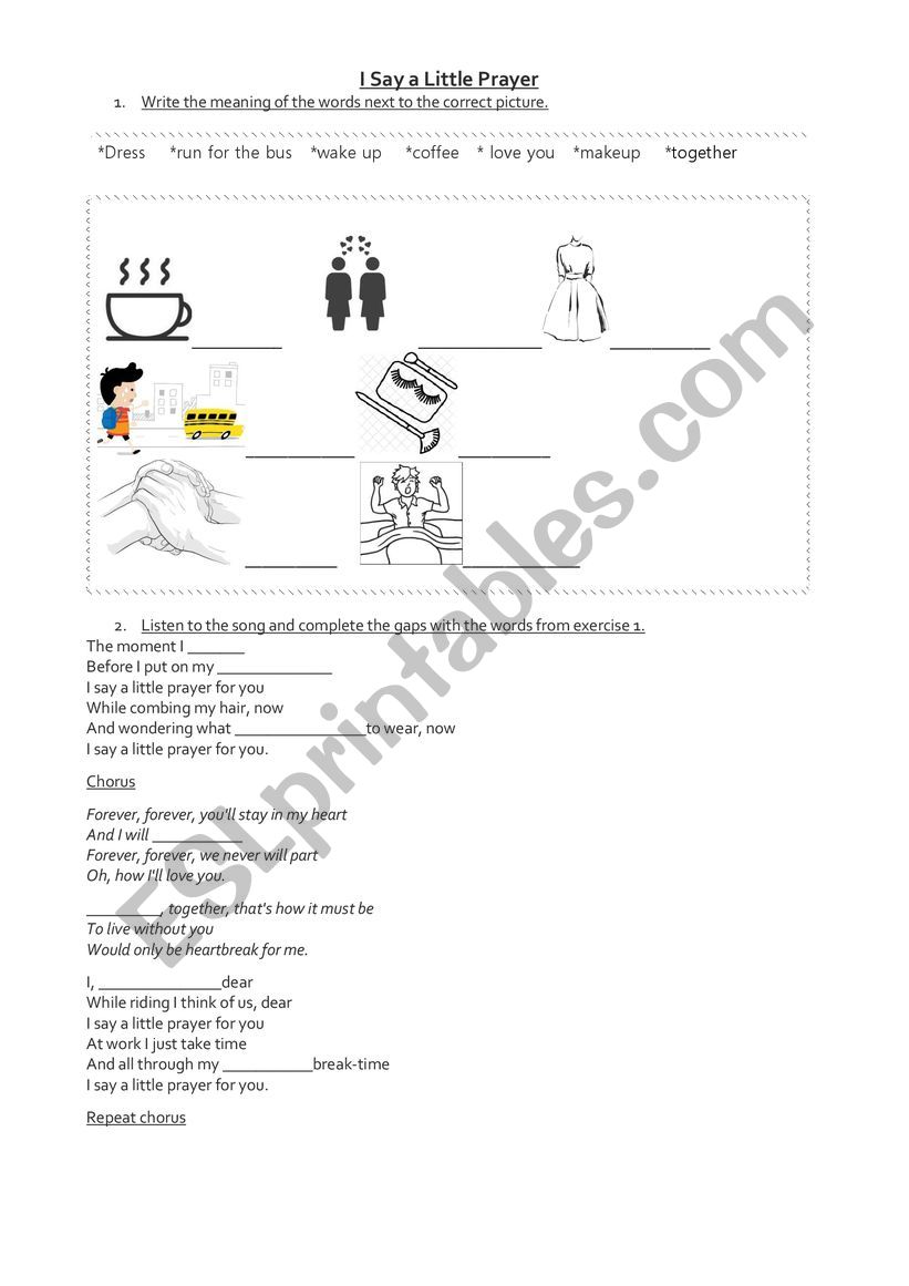 Song: A little pray for you  worksheet