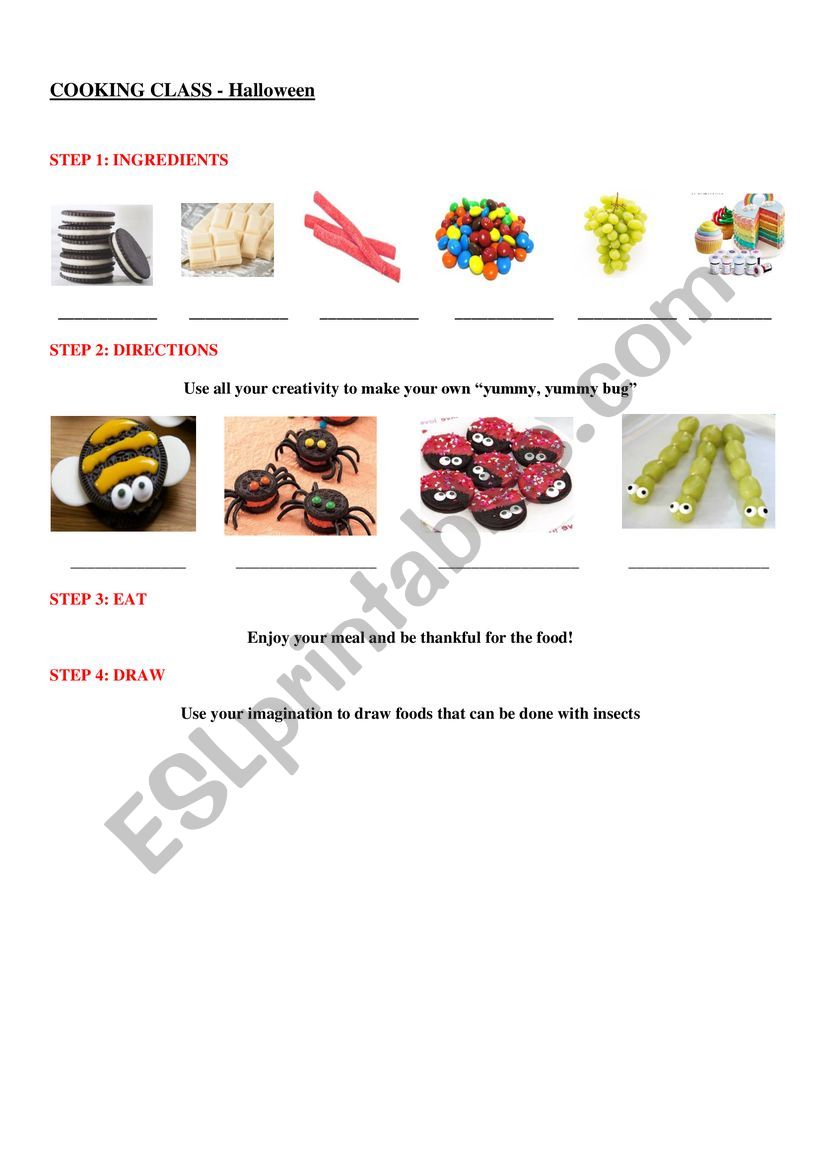 cooking class halloween worksheet