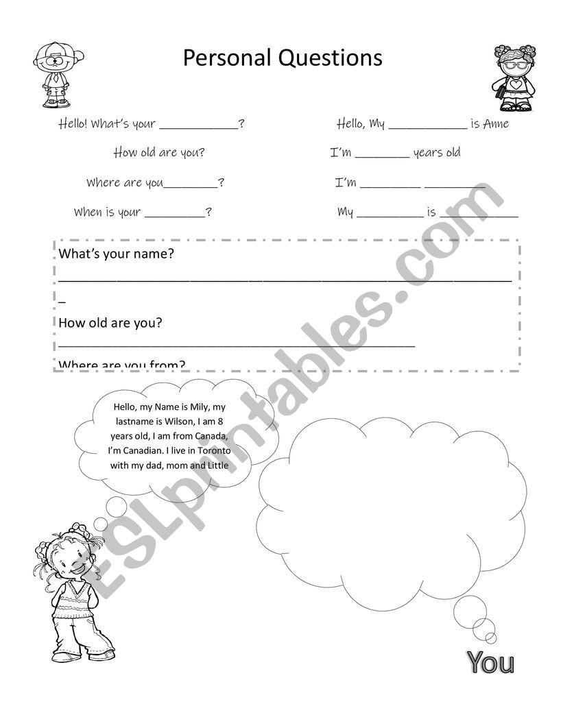 personal questions worksheet