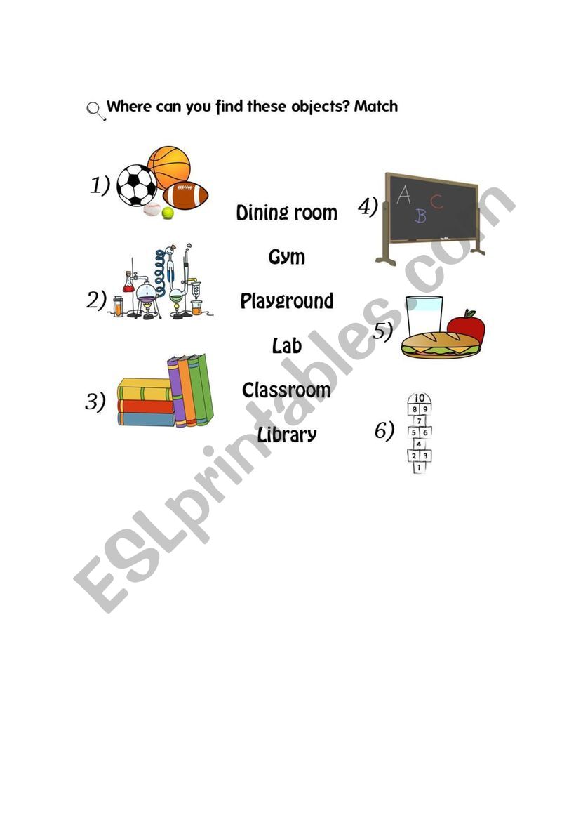 My school matching activity worksheet