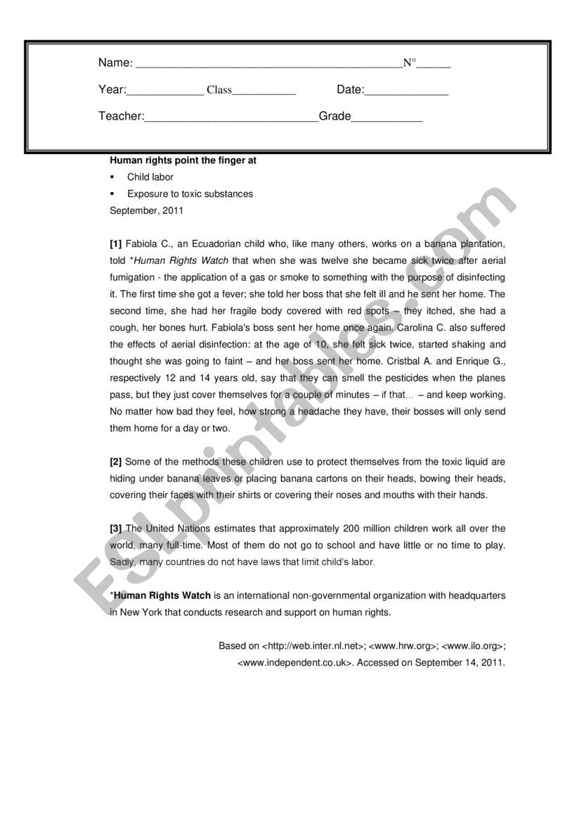 Test High school 2nd grade worksheet