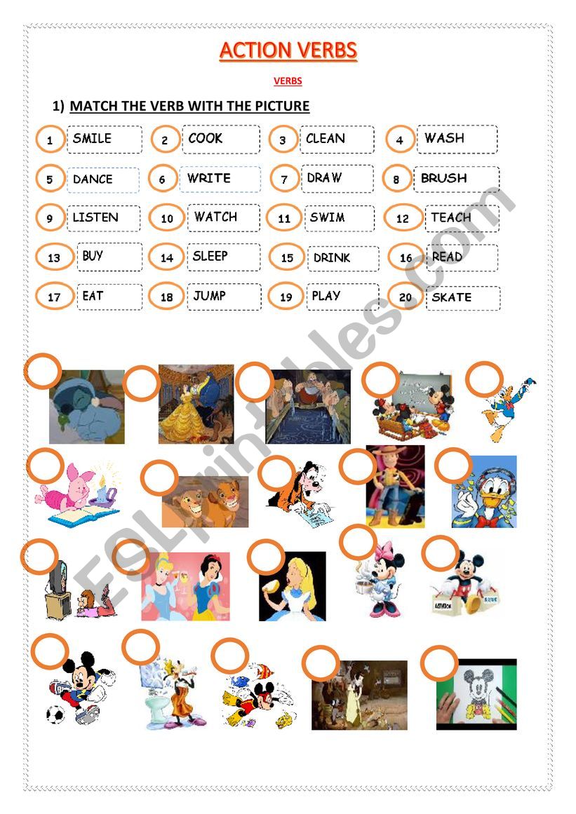 Action Verbs: match! worksheet