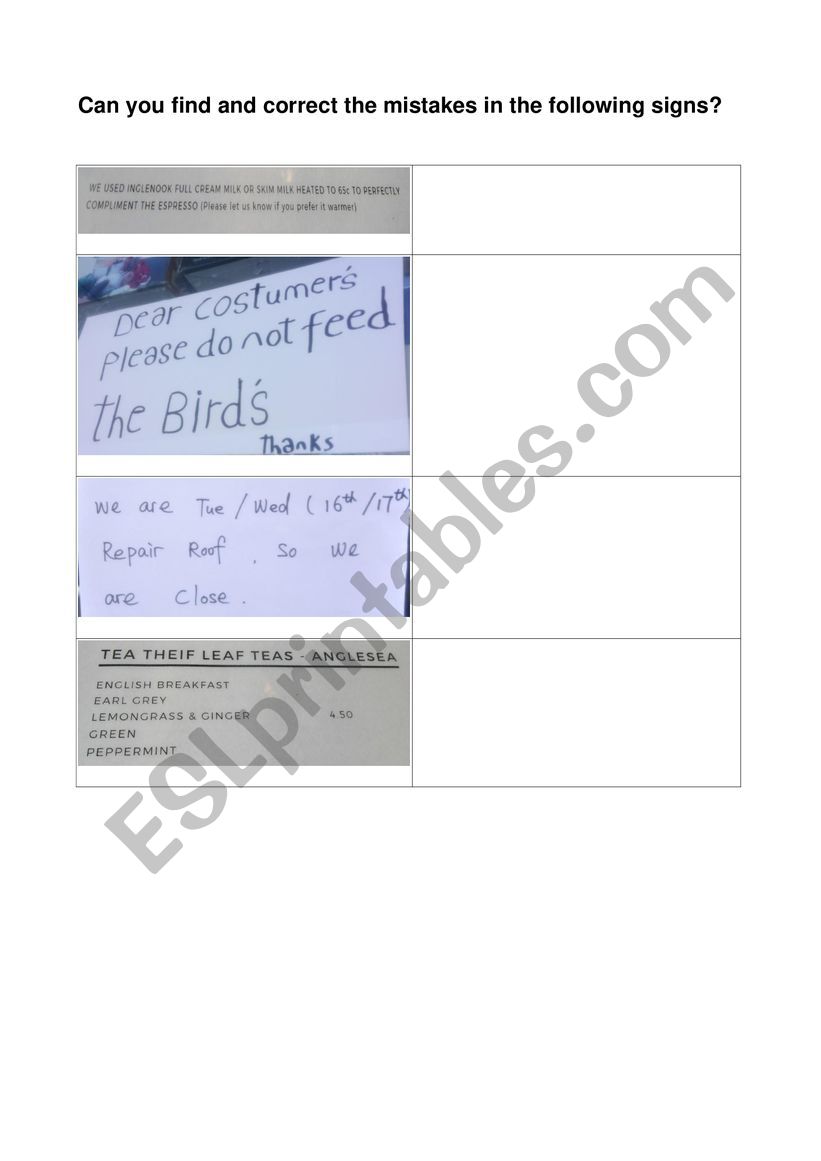 Find and correct the errors worksheet