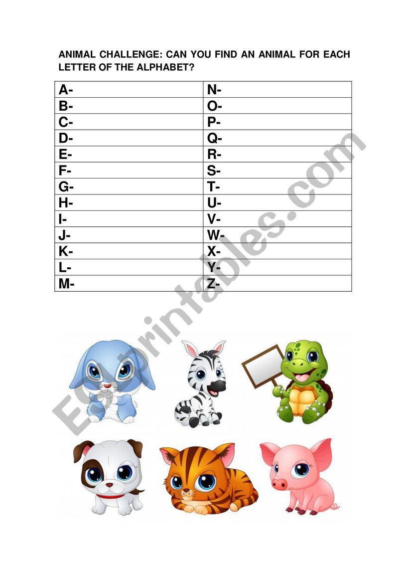 Animal Challenge worksheet