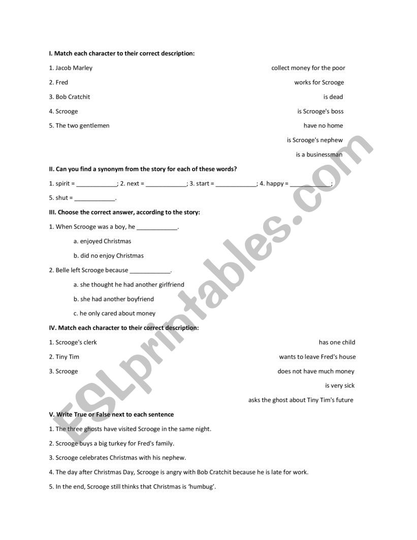 A Christmas Carol worksheet worksheet