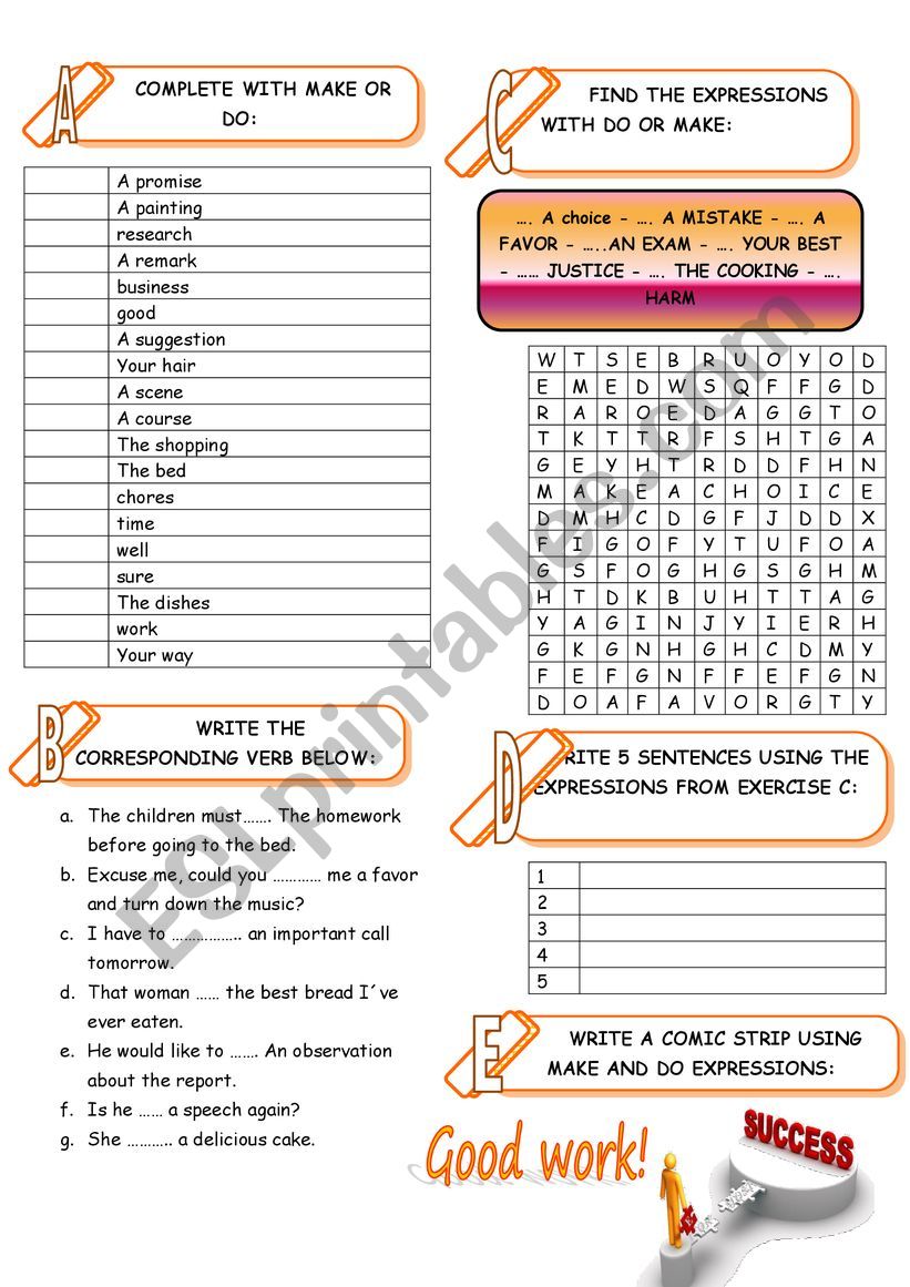 MAKE AND DO EXPRESSIONS worksheet
