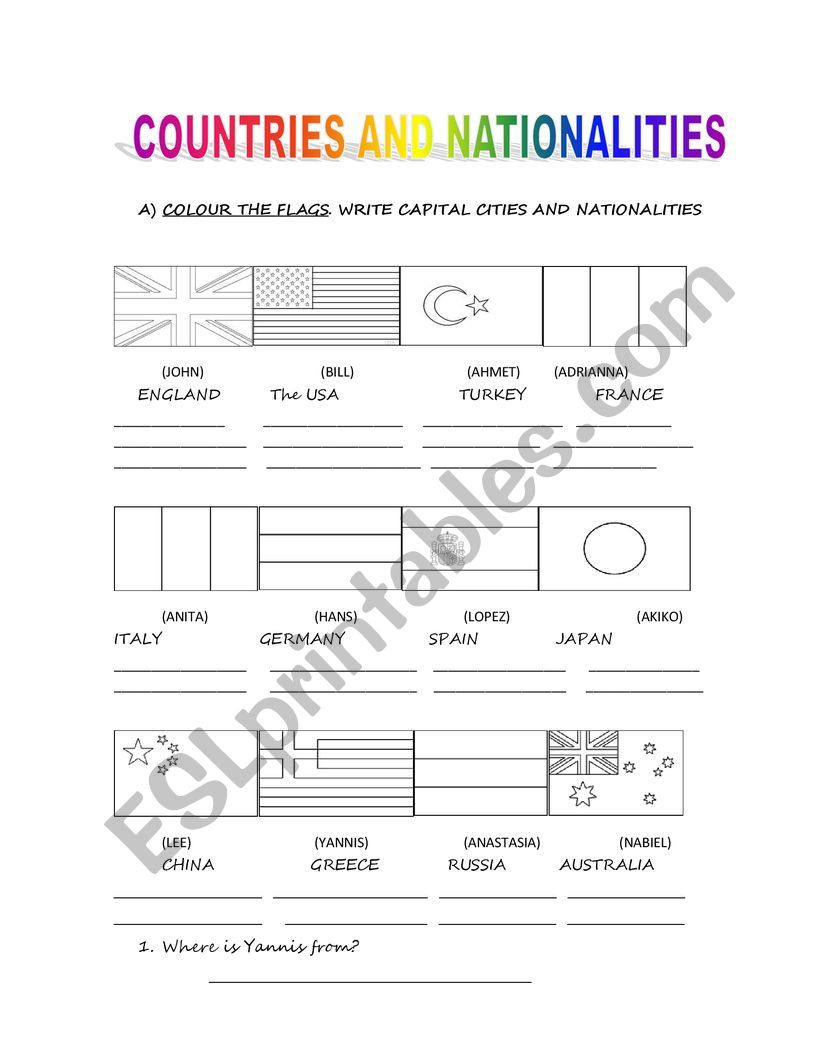 COUNTRIES AND NATIONALITIES worksheet