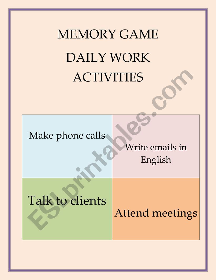 DAILY WORK ACTIVITIES worksheet
