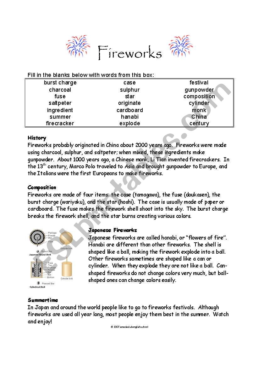 Fireworks worksheet