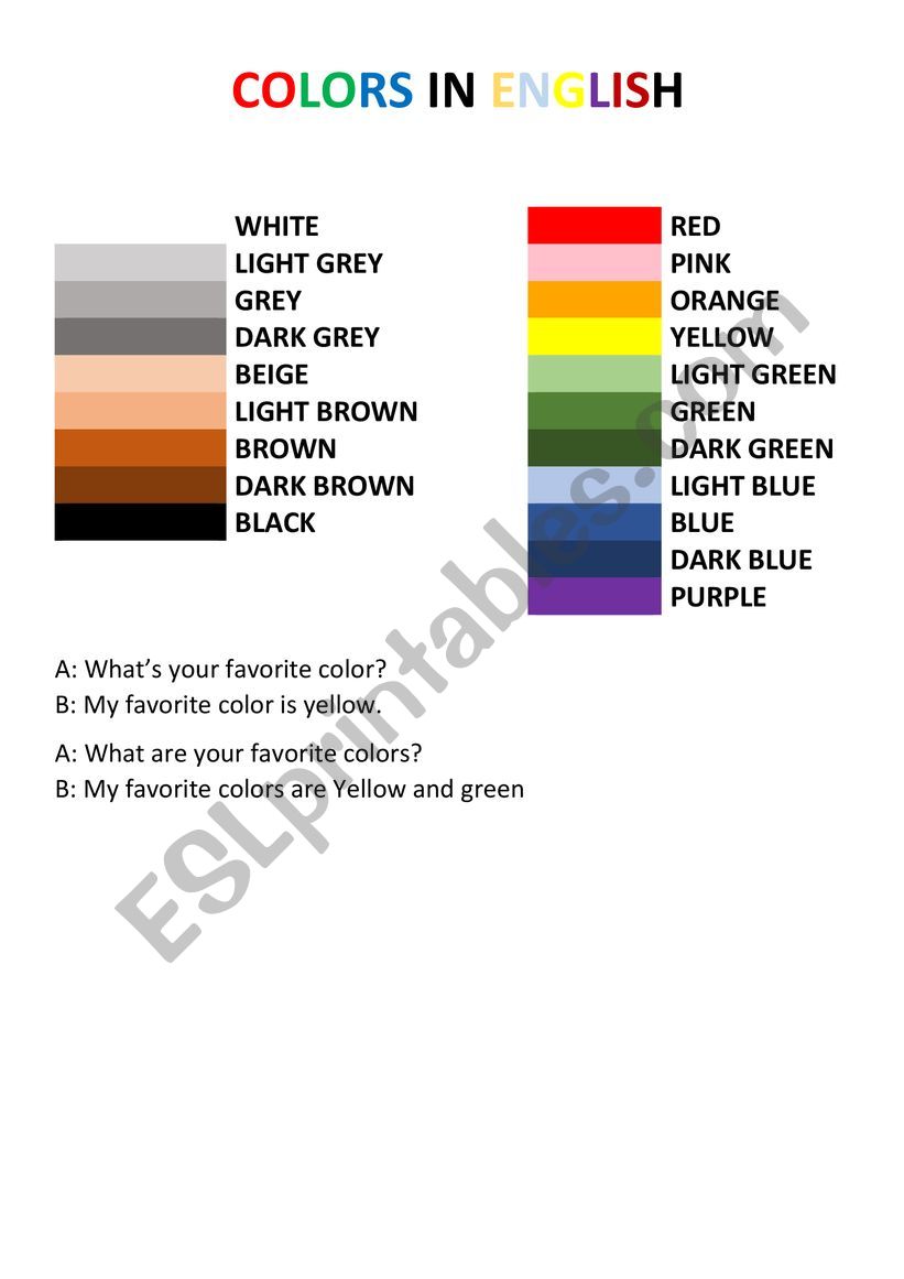 Colors in English worksheet