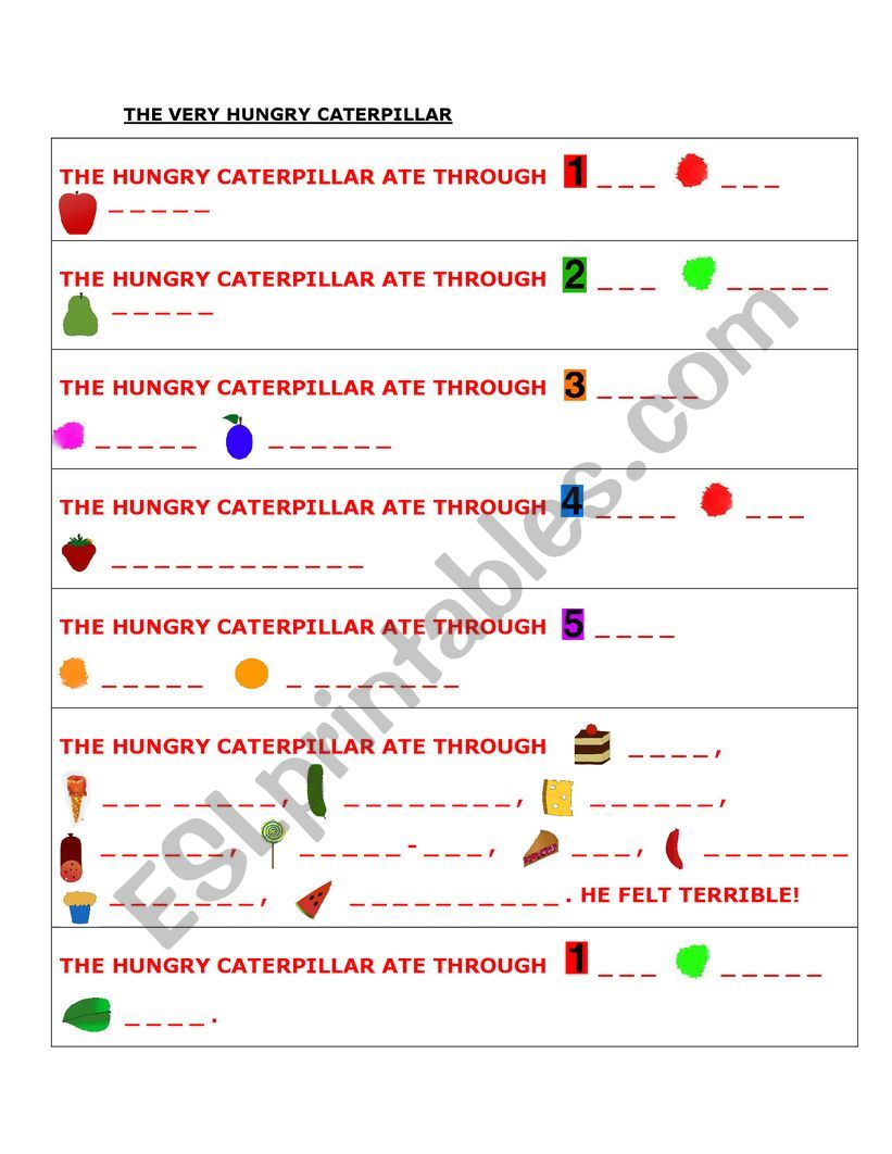 THE VERY HUNGRY CATERPILLAR worksheet