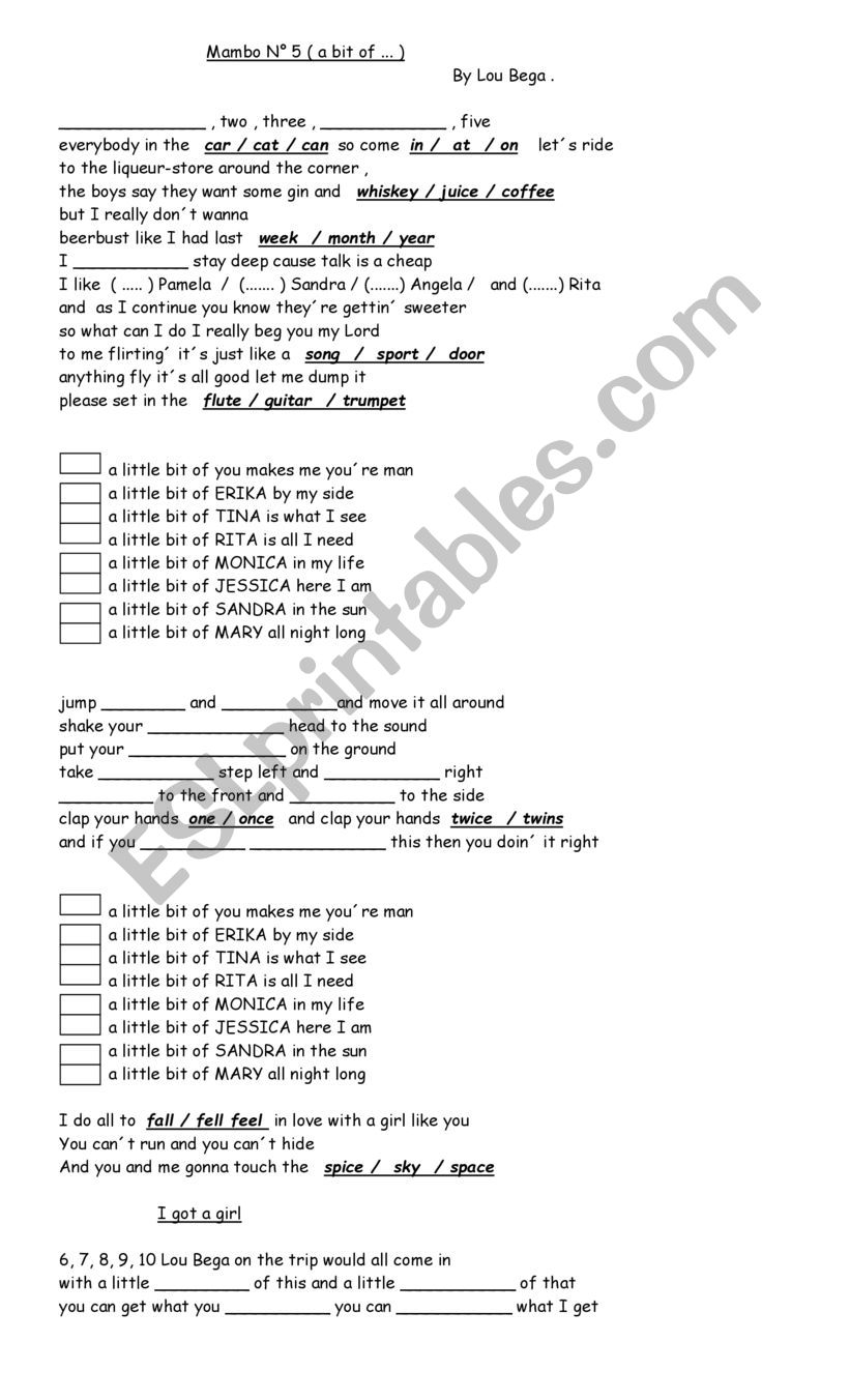 MAMBO n 5 worksheet
