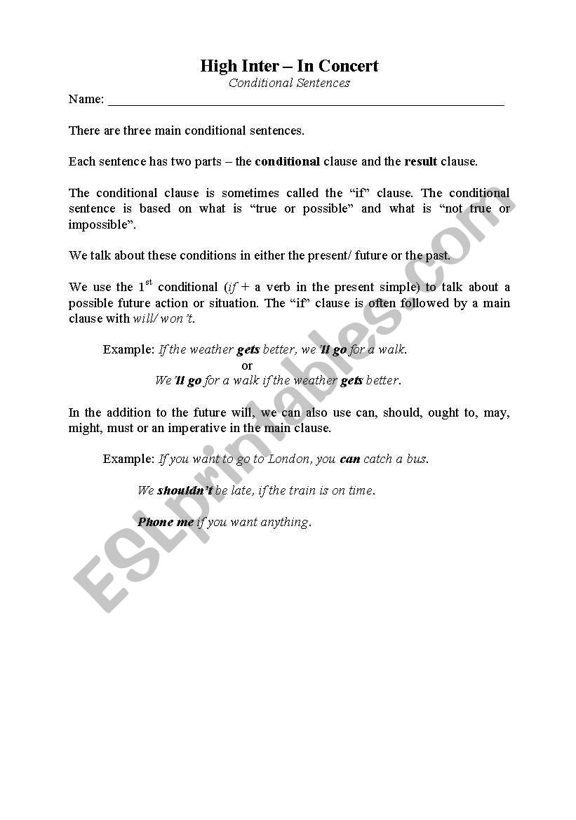 Conditional worksheet