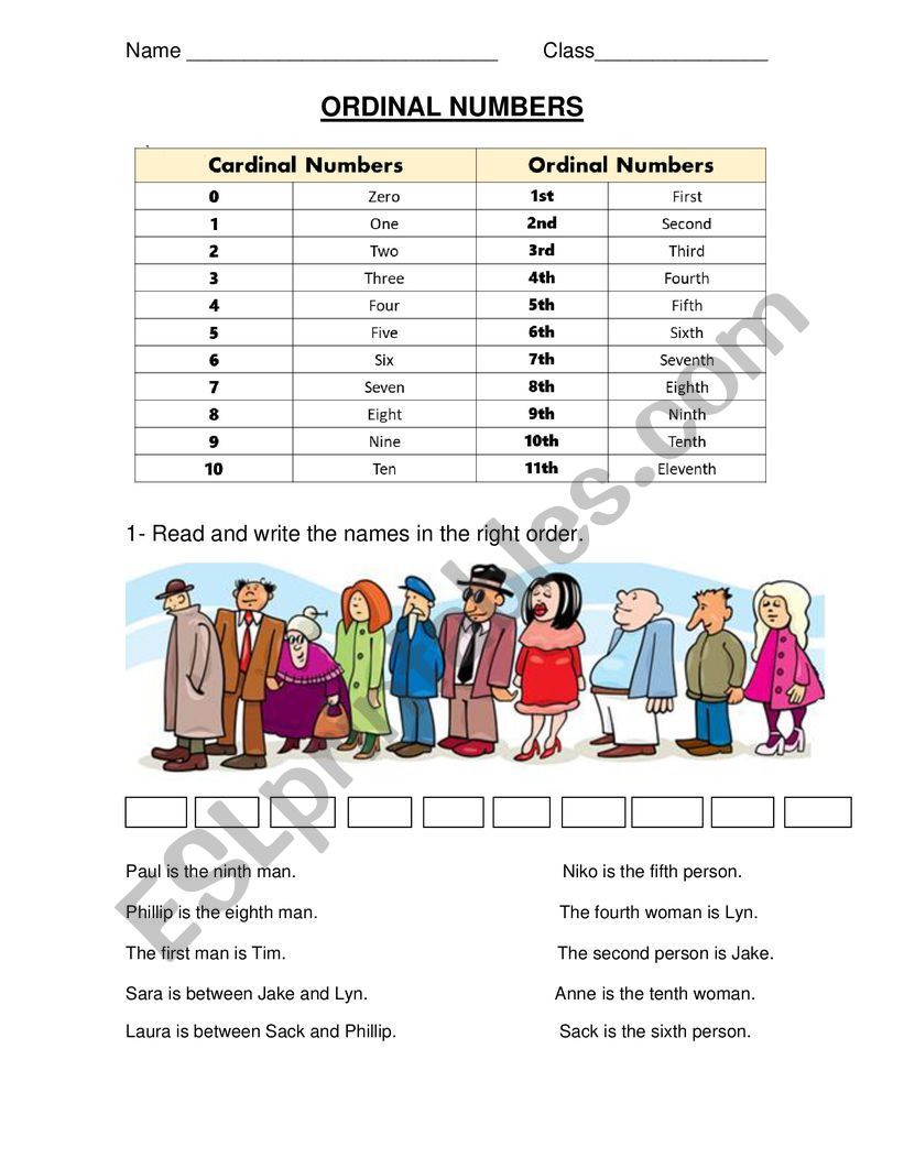 Ordinal numbers worksheet