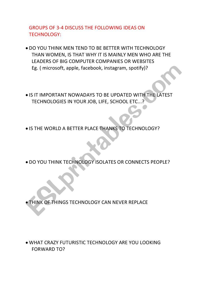 Technology worksheet