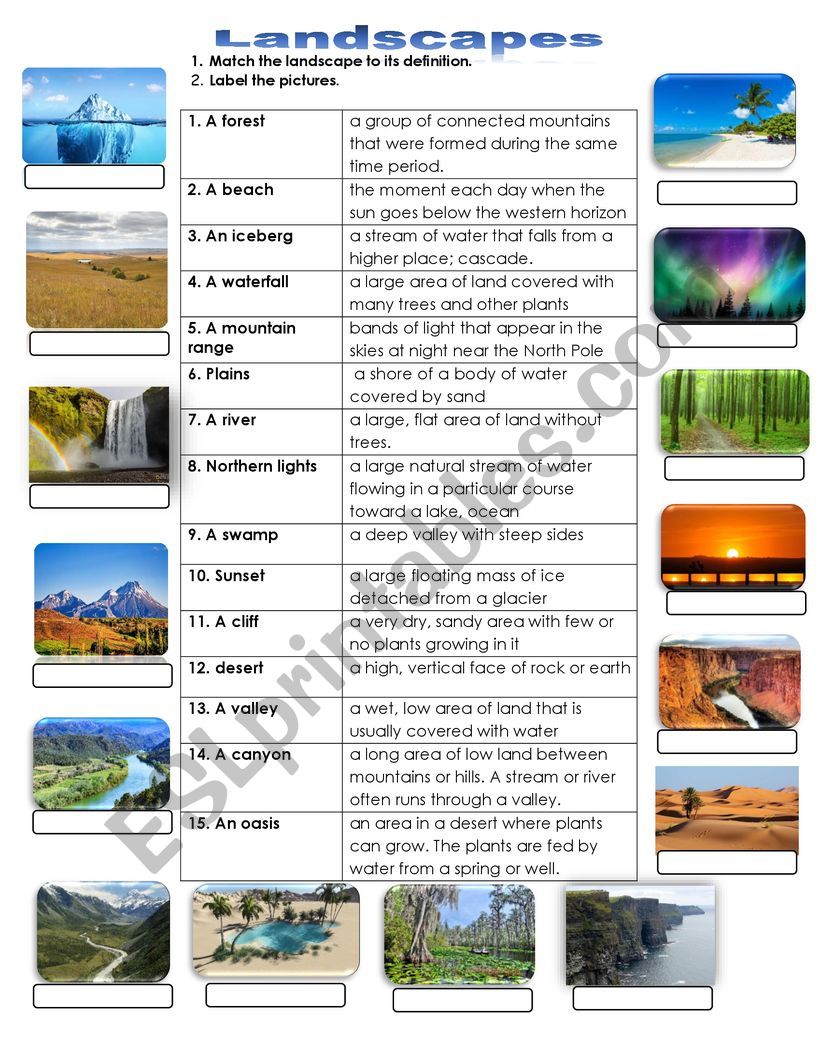 Landscapes worksheet