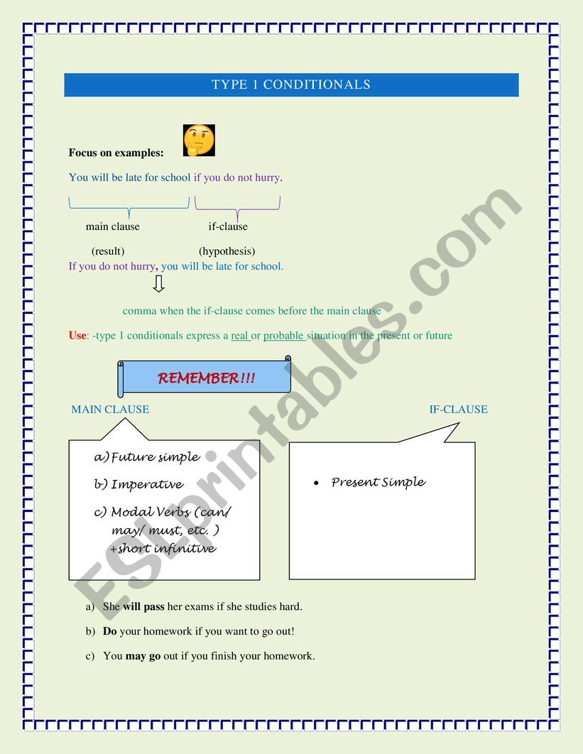 Type 1 Conditionals worksheet