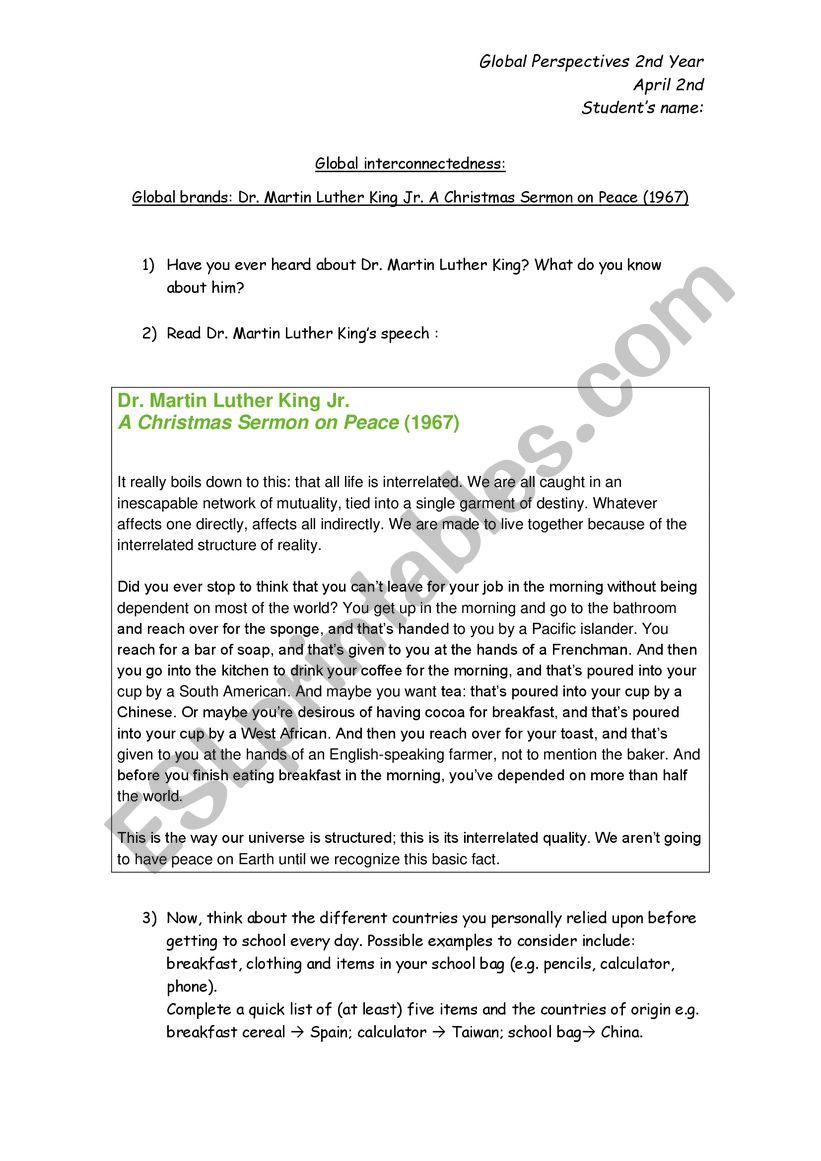 Globalization worksheet