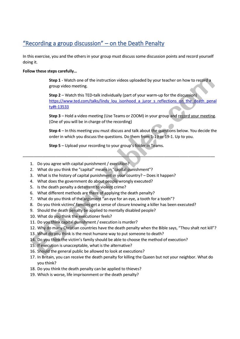 Death penalty discussion exercise