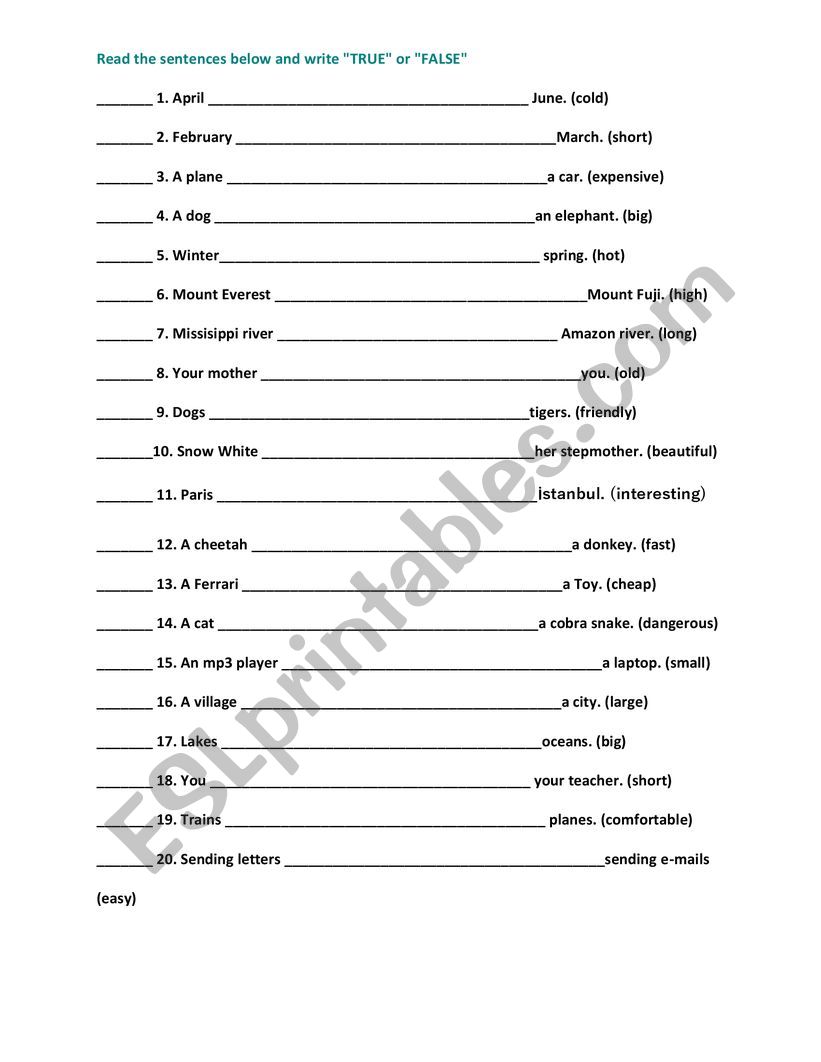 Comparatives worksheet