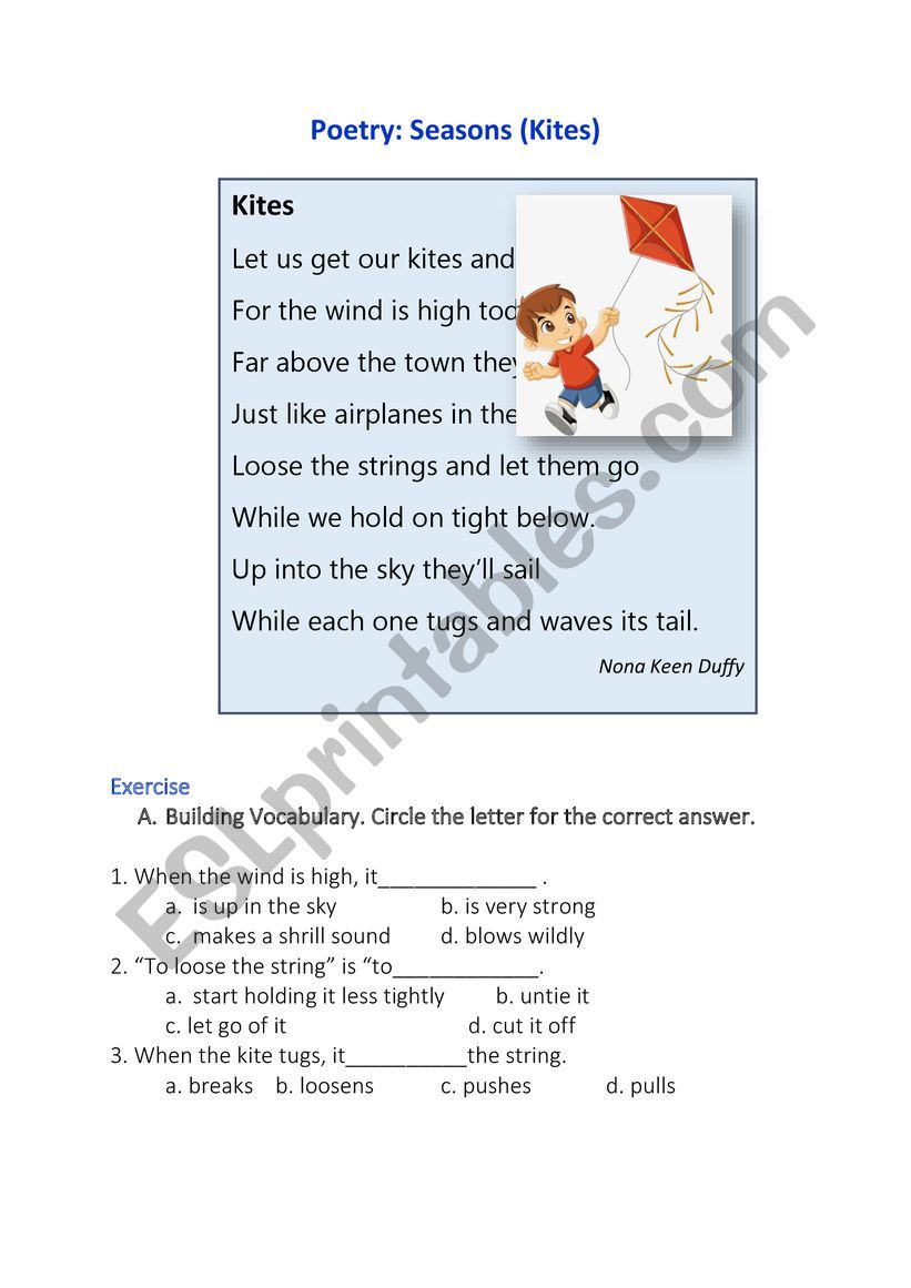 Poetry : Season (Kites)  worksheet