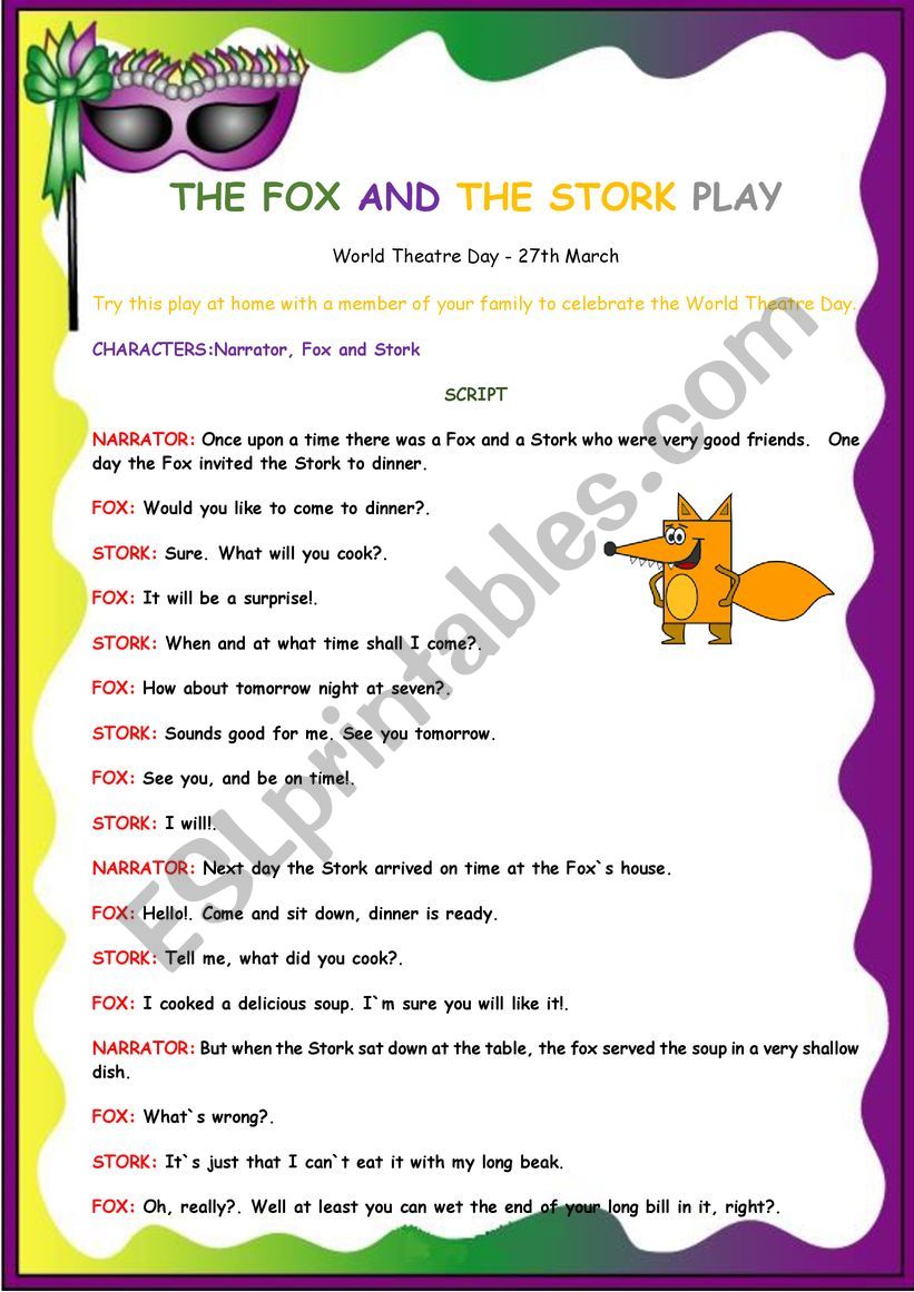 The Fox and the Stork Play worksheet